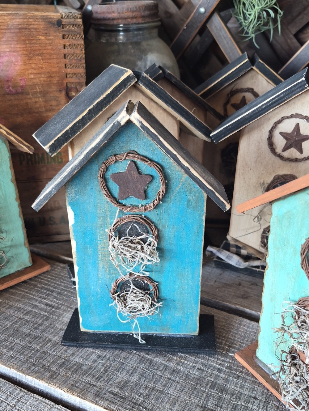 Primitive Birdhouse (Turquoise & Black)